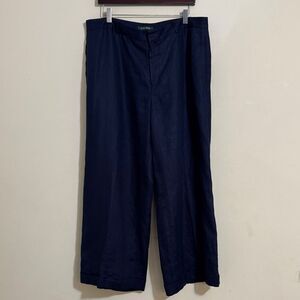Lauren Ralph Lauren Wide Leg Linen Pants Women Navy size 16 Classic Office Work